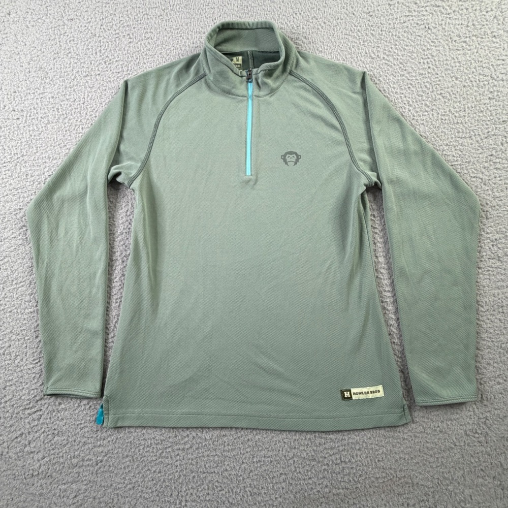 Howler Bros 1/4 Zip Pullover Long Sleeve Green Monkey Logo Thumholes Womens MED